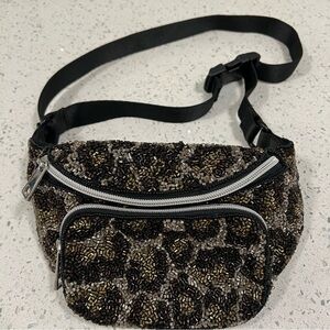 TOPSHOP Beaded Leopard Print Waist Belt Bag | Like New Condition | 11" x 5.5"